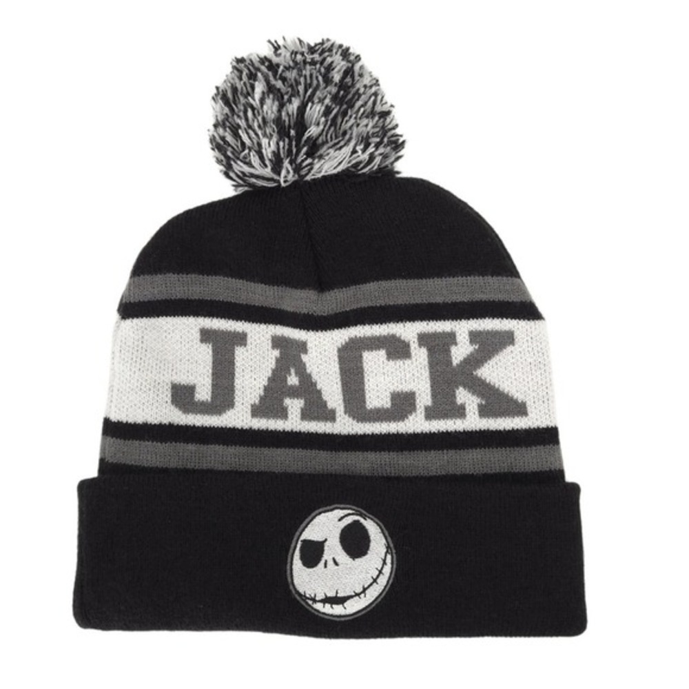 Nightmare Before Christmas Jack Skellington Skull Black Pom Beanie Hat- Adult